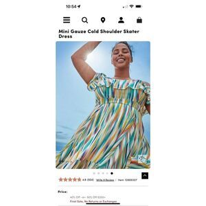 Torrid plus size 2/2xl xxl mini gauze cold shoulder rainbow skater dress